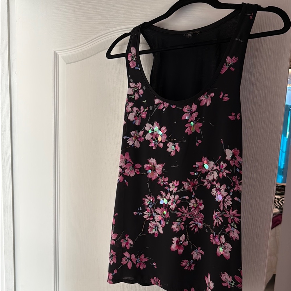 Floral Black and Pink Women's Tank Top